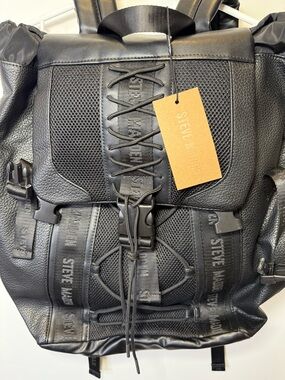 Steve Madden Black Backpack with Lace-Front & Buckle Detail